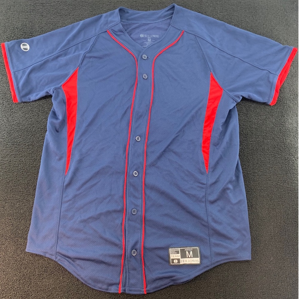 Holloway Mens Baseball Jersey Blue Red Size Medium Performance‎ Dry Excel